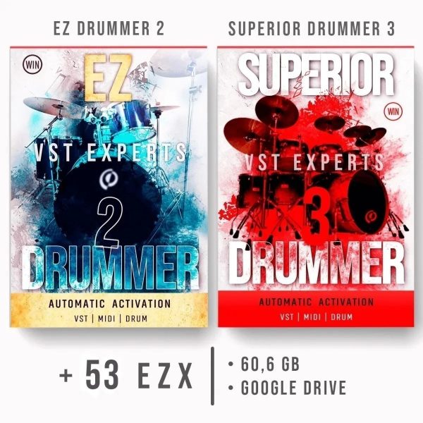 Ezdrummer 2 + Superior Drummer 3.2.2 + 53 Ezx + Midi Pack